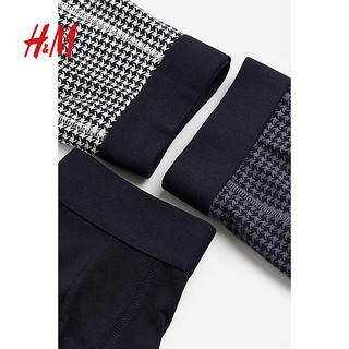 H&M男士内裤汗布舒适弹力中腰平角内裤3件装1070262 灰色/格纹 160/90