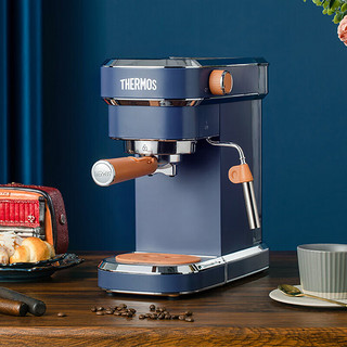 膳魔师 THERMOS 伦敦早餐复古系列 意式咖啡机 家用半自动咖啡机 泵压萃取蒸汽  玛瑙蓝 新年 半自动咖啡机-玛瑙蓝