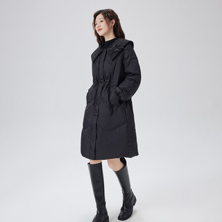 ERAL 艾莱依 羽绒服女冬季中长款黑色大翻领加厚鸭绒轻奢小个子外套