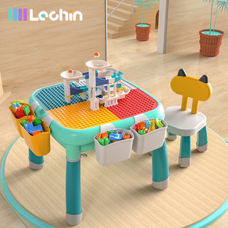 乐亲（Lechin）大颗粒多功能积木桌儿童拼装玩具猫桌99滑道 猫咪积木桌99大颗粒滑道