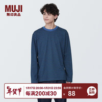 無印良品 MUJI(無印良品 ) 男式 天竺织 圆领长袖T恤 男士 打底衫 男款 AB1MLA4S 烟熏蓝色条纹 M (170/92A)