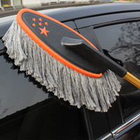 浩宝 汽车掸子擦车拖把纯棉长柄可伸缩车用擦车油掸子 除尘掸擦车工具 灰色掸子+收纳盒