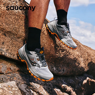 saucony 索康尼 远足16越野跑鞋男缓震耐磨户外徒步跑山鞋灰桔42.5