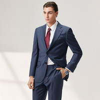 By Creations柏品140S高支纱竖条纹西服套装男纯羊毛防皱商务正装新郎结婚西装 红蓝色条纹 50(175/96A)