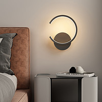 卡梦尔 壁灯床头灯简约现代卧室灯个性创意北欧客厅过道背景墙灯饰新款 黑圆-三色变光