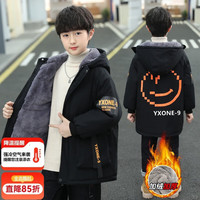 欧颖慕 男童棉服冬季加绒加厚外套大童连帽8洋气棉衣9中长款10潮流11冬天厚棉袄12岁欧颖慕 黑色 加绒加厚 160码身高160cm