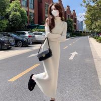 BTTKDL 高领针织连衣裙打底长款毛衣裙