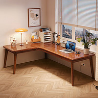 锦需 实木转角电脑桌台式L型家用办公桌子卧室简约拐角学习书桌椅组合 全实木胡桃色（120+120）