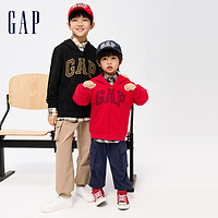 Gap男女童冬季新年款LOGO法式圈织连帽衫龙年运动红色卫衣857492