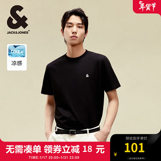 杰克·琼斯（JACK&JONES）2024春夏无忧搭舒适基础款多色短袖T 黑色E40