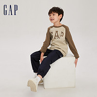 【断码优惠】Gap男女童秋季LOGO纯棉插肩袖长袖T恤786597儿童上衣
