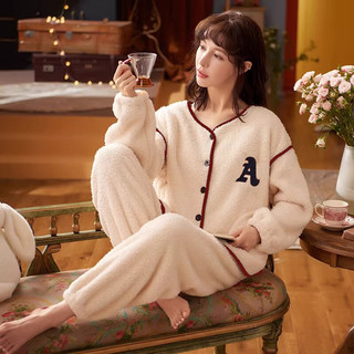南极人 睡衣女秋冬珊瑚绒法兰绒加绒家居服可外穿休闲大码套装L L（80-120斤）