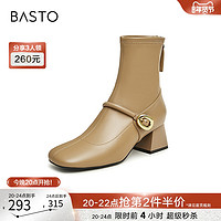 BASTO 百思图 23冬季新款法式玛丽珍小踝时装瘦瘦靴粗跟女中筒靴TGL66DZ3