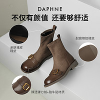 DAPHNE 达芙妮 瘦瘦靴洋气小短靴女2023年秋冬平底单靴弹力袜靴加绒马丁靴