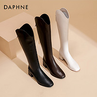 DAPHNE 达芙妮 v口长靴女2023新款秋季粗跟靴子女长筒靴高跟骑士靴瘦瘦靴