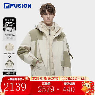 FILA FUSION斐乐潮牌男士羽绒服两件套冬季时尚工装外套 淀乳色-LK 185/104A/XXL