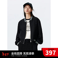 太平鸟设计感棒球外套飞行员夹克女2024春装时尚短款棒球服 黑色(二） M