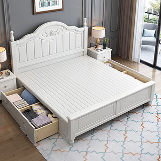 卡洛森床 美式床实木床1.5米双人床1.8米现代简约主卧床高箱储物婚床 床+椰棕床垫 1500*2000mm(框架结构)