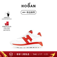 HOGAN【龙年限定】女鞋2023秋冬新款H641系列时尚休闲舒适厚底运动鞋 白/红 38