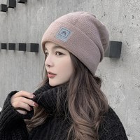 炫世柠檬 帽子女秋冬百搭加绒毛线帽包头帽加厚保暖月子帽产后针织帽 山峰款卡其色(加绒) 均码有弹性(大头围也可以带)