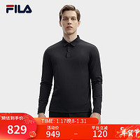 FILA 斐乐男子针织长袖POLO衫2024春季休闲简约基础上衣 正黑色-BK 175/96A/L