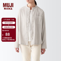 無印良品 無印良品 MUJI 女式 法兰绒 立领衬衫 长袖格子上衣秋季 女士白衬衣 BCB41C2A 米色格纹 M