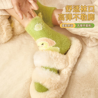 水貂绒加绒加厚女袜中长筒秋冬季保暖厚袜子卡通月子地板睡眠袜女