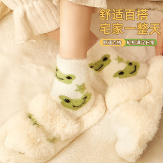 水貂绒加绒加厚女袜中长筒秋冬季保暖厚袜子卡通月子地板睡眠袜女