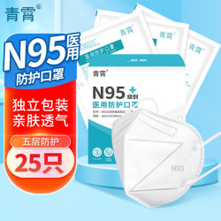 QINGXIAO 青霄 医用N95口罩 灭菌级 25只 独立包装 五层防护成人防护防尘防细菌双层熔喷布