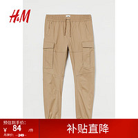 H&M 男装休闲裤美式宽松工装裤束脚长裤1002227 米色 175/96A