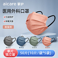 AICARE 掌护 [秦海璐 推荐]掌护医护一次性医用外科口罩医生专用防飞溅三层防护透气医疗灭菌 100片蓝色