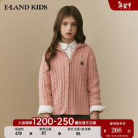 E·LAND KIDS 童装冬季男女童美式拉链连帽针织开衫 Pink粉色/25 160cm