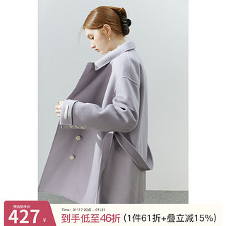范思蓝恩 22FS4104多色双排扣双面羊毛大衣，女冬季新品毛呢外套 薄雾紫 L