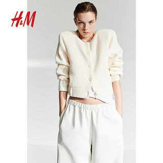 H&M女装毛衣2024春季带垫肩针织外套1207765 奶油色 155/80A