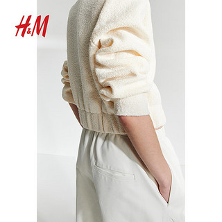 H&M女装毛衣2024春季带垫肩针织外套1207765 奶油色 155/80A