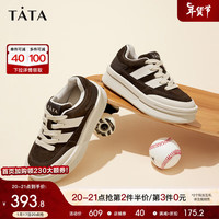 TATA 他她 厚底板鞋女百搭撞色休闲鞋2024春新DWEH1AM4 啡/米白 39
