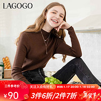 La·go·go 拉谷谷 lagogo拉谷谷2023冬新款多巴胺十色修身内搭针织衫女半高领打底衫 深咖啡(U0) 160/M/38