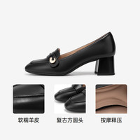 C.BANNER千百度【静音系列】粗高跟羊皮乐福鞋女2024春季单鞋 黑色 39