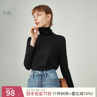 范思蓝恩 半高领修身打底衫，女，秋冬洋气内搭堆堆领针织衫上衣214051 黑色(高领) S