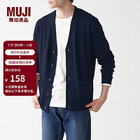 MUJI 無印良品 无印良品 MUJI 男式 美利奴羊毛 可水洗V领开衫 长袖针织衫 AAB02A1A 深藏青色 L