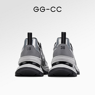 GG-CC【明星同款】银色真皮厚底老爹鞋女脏脏鞋运动鞋 G23X4317 银色 37