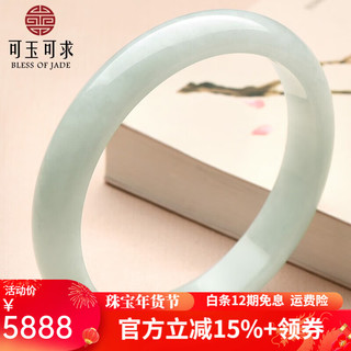 可玉可求新年礼物 孤品翡翠手镯女 冰底淡绿色玉手镯 正装玉石玉镯 【 约63毫米】C5106x