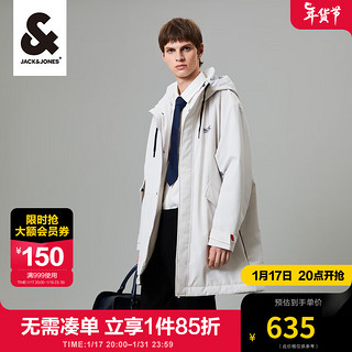 杰克·琼斯（JACK&JONES）秋冬男装上衣舒适百搭时尚中长款通勤微阔连帽棉服外套男 缎白色STONE WHITE 185/104A/XL