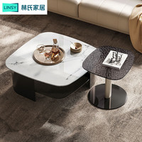 林氏家居客厅家用轻奢高级感茶几小户型茶桌【黑+白+枪灰】NK2L茶几+边几