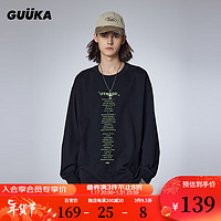 GUUKA潮牌个性字母印花长袖T恤男春季 简约高级上衣宽松易穿搭 黑色 L