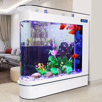 欧宝 鱼缸水族箱客厅家用玻璃生态屏风吧台中型大型金鱼缸屏风欧式 简约款+彩显屏 1.2米 侧滤