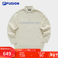 FILA FUSION斐乐潮牌款织衫冬季时尚休闲翻领毛衣 灰麦色-BG 175/96A/L