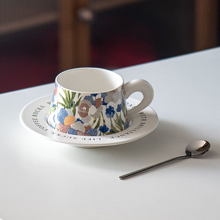 SUCCOHOMEWARE小清新花卉复古风咖啡杯家用早餐牛奶杯公司办公室下午茶杯点心盘 GARDEN白色咖啡杯(一杯一碟一勺)