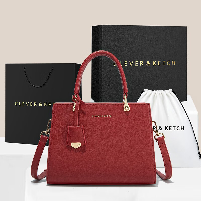 CLEVER&KETCH 荔枝纹 红色 女士手提包