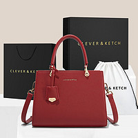 CLEVER&KETCH 荔枝纹 红色 女士手提包
